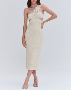 Patbo - Papillon Jacquard One Shoulder Midi Dress - Beige Patbo - Papillon Jacquard One Shoulder Midi Dress - Beige