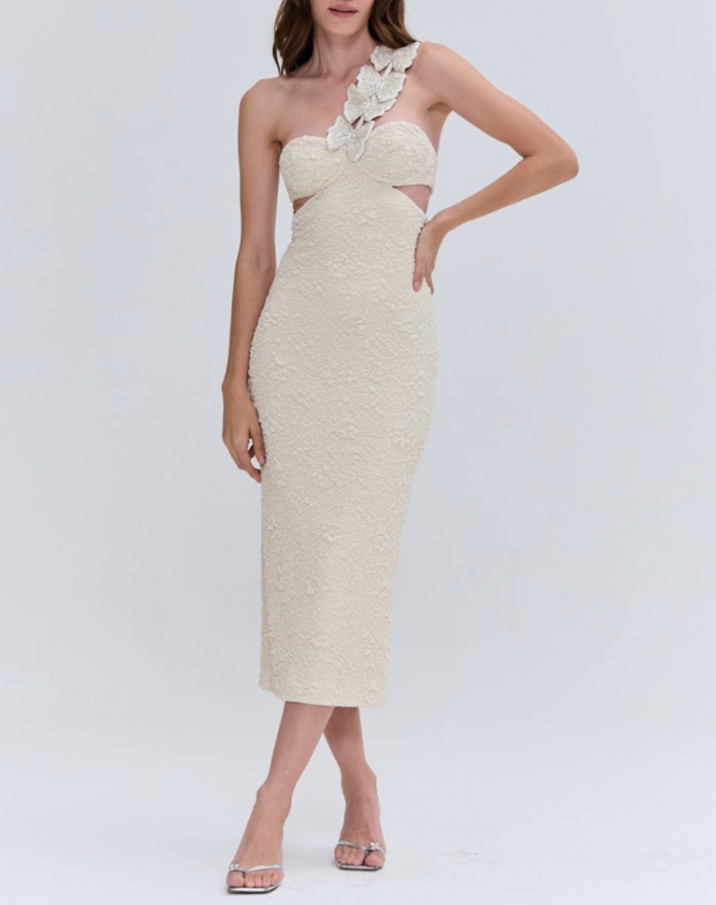 patbo one shoulder dress PatBO | Dresses | Patbo Sky Blue Oneshoulder Cutout Midi Dress With Floral Applique