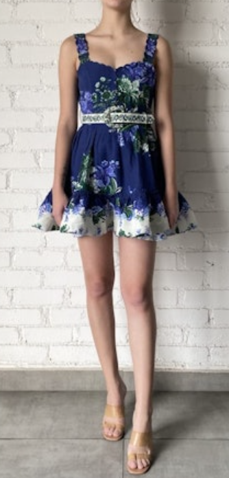 Hemant and Nandita - Short Dress With Handcrafted Button and Belt - Green/Blue L Hemant and Nandita - Short Dress With Handcrafted Button and Belt - Green/Blue L