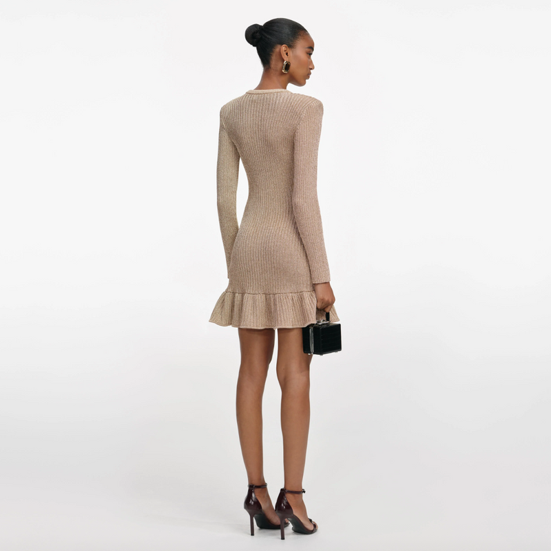 Self-portrait - Lurex Knit Mini Dress - Gold