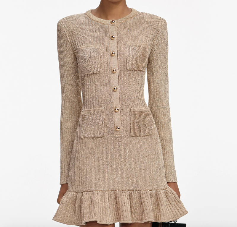 Self-portrait - Lurex Knit Mini Dress - Gold
