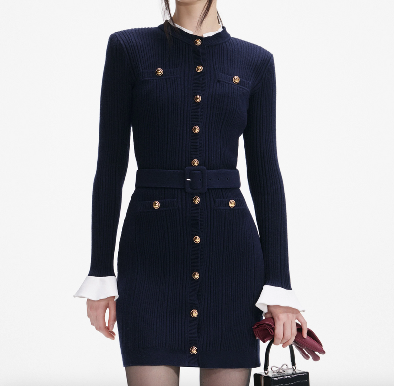 Self-portrait - Viscose Knit Mini Dress - Navy