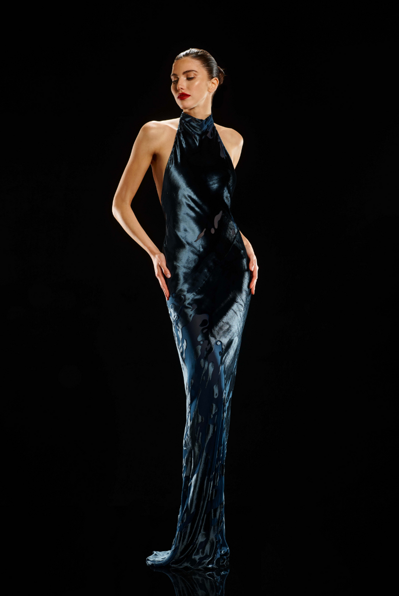 The Sei - Halter Drape Bias Gown - Slate Blue