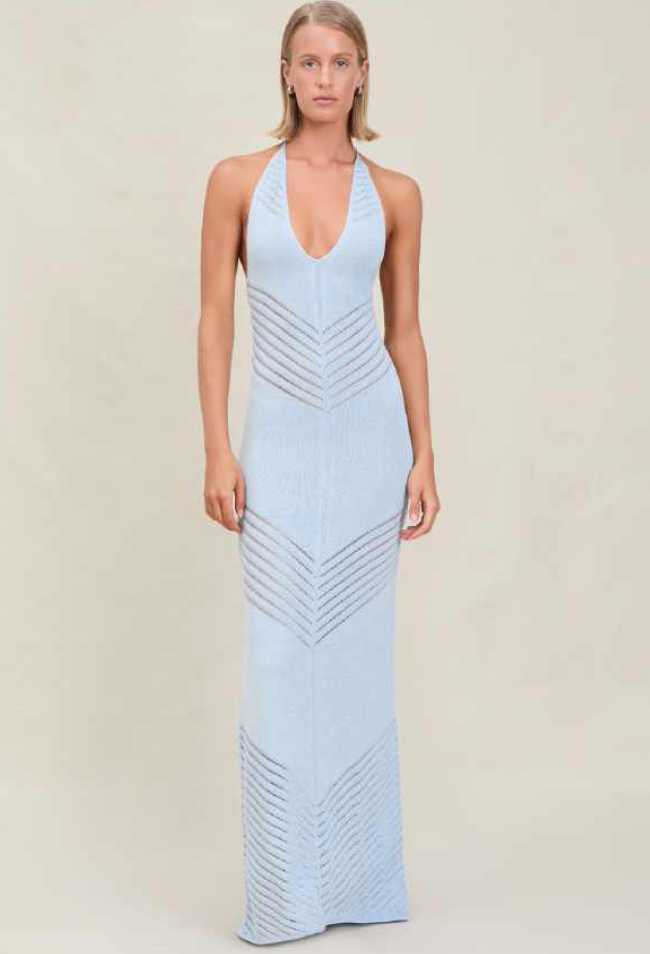 Devon Windsor - Roma Metallic Knit Maxi Dress - Azure