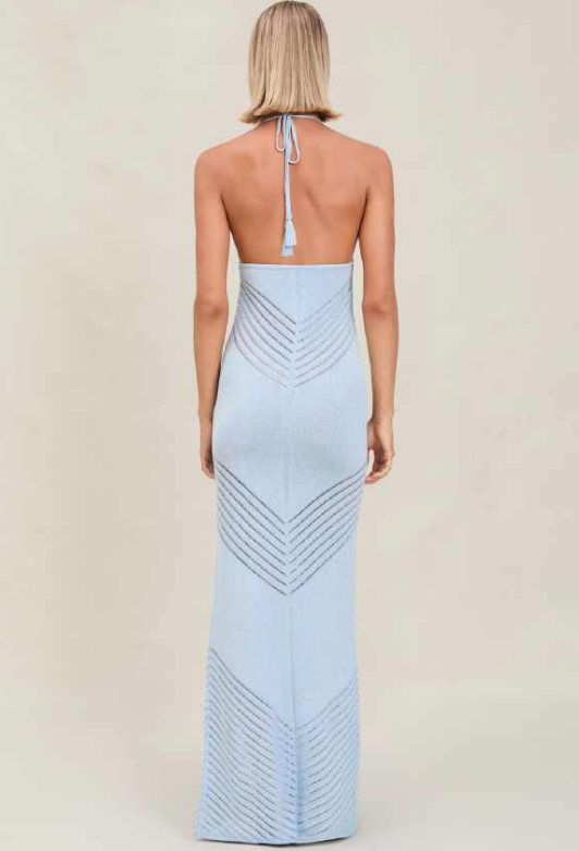 Devon Windsor - Roma Metallic Knit Maxi Dress - Azure