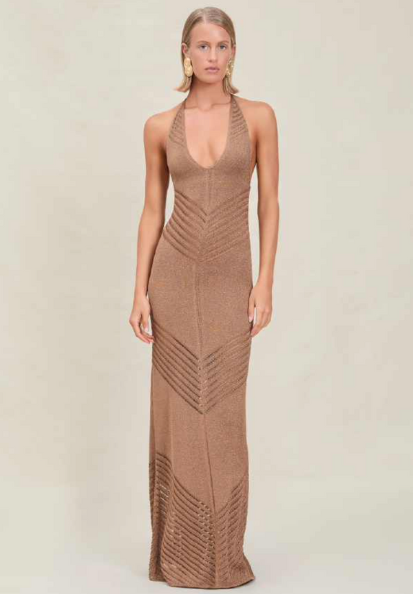 Devon Windsor - Roma Metallic Knit Maxi Dress - Truffle