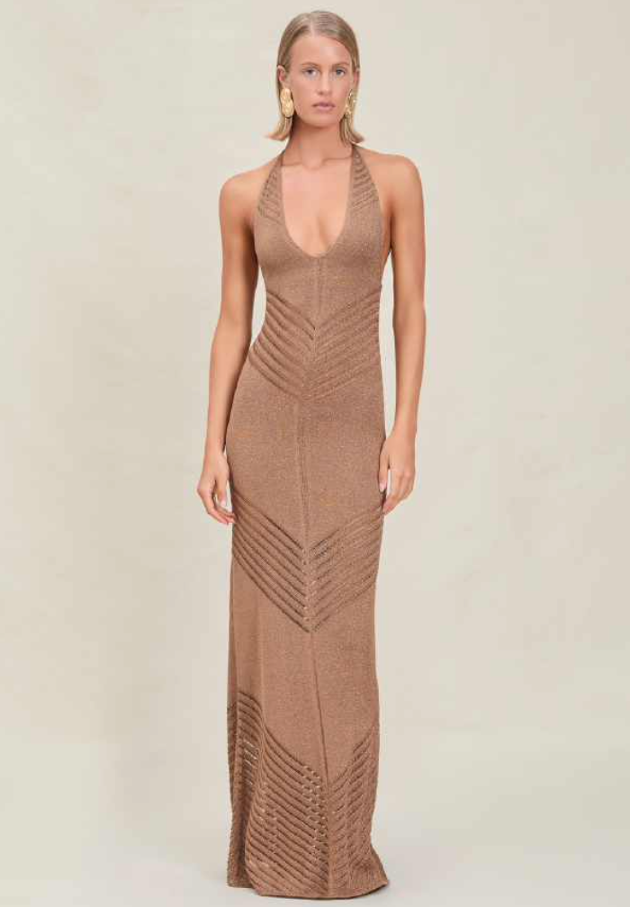 Devon Windsor - Roma Metallic Knit Maxi Dress - Truffle