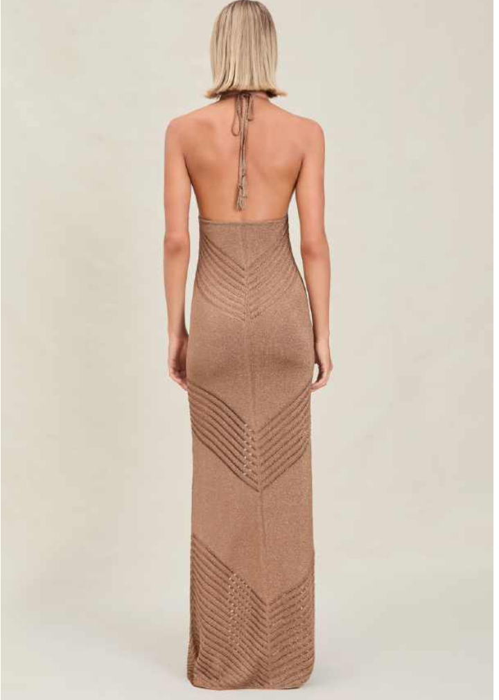 Devon Windsor - Roma Metallic Knit Maxi Dress - Truffle