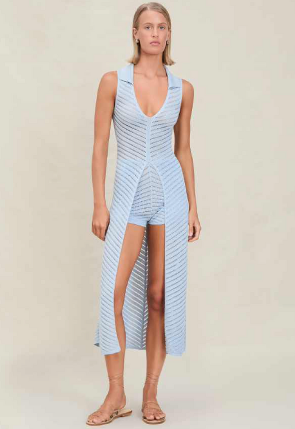 Devon Windsor - Gretta Metallic Knit Robe - Azure