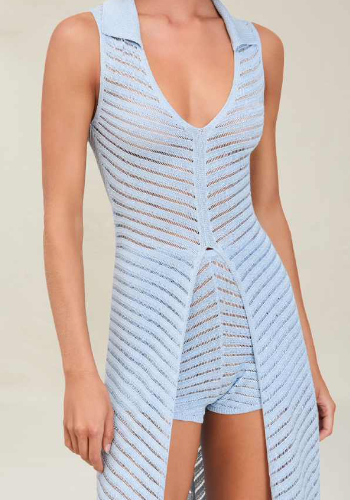 Devon Windsor - Gretta Metallic Knit Robe - Azure