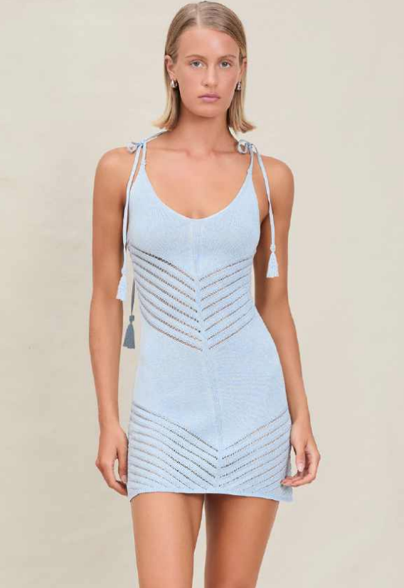 Devon Windsor - Halle Metallic Knit Dress - Azure