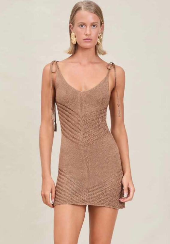 Devon Windsor - Halle Metallic Knit Dress - Truffle
