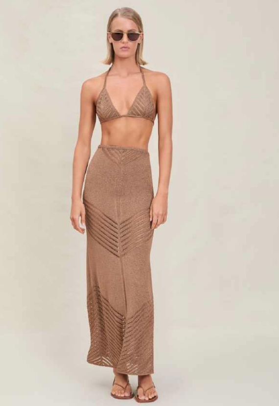 Devon Windsor - Bria Metallic Knit Skirt - Truffle