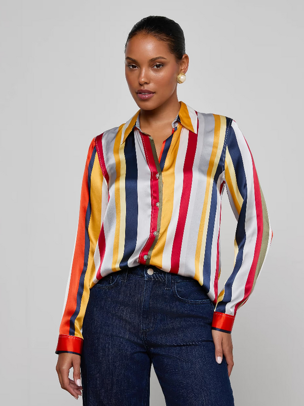 L'agence - Tyler Silk Blouse - Multi Bright Stripe