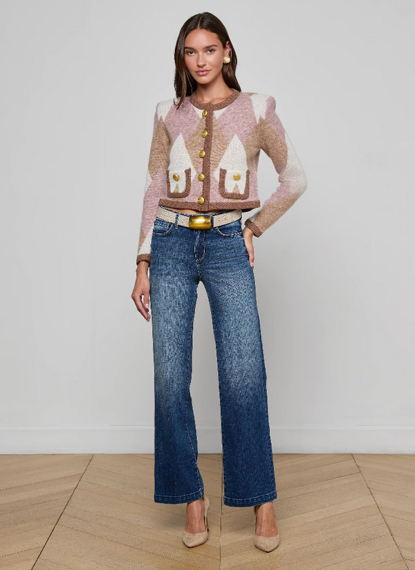 L'agence - Siobhan Cardigan - Natural/Mauve Multi Argyle