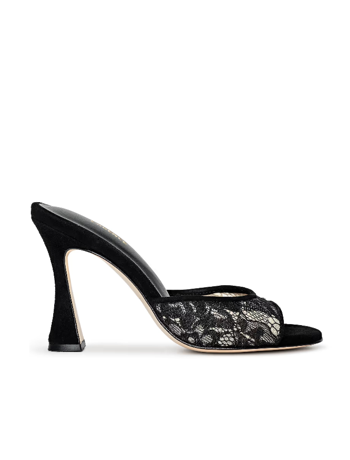 L’agence - Avery Lace Open-Toe Mule - Black Lace