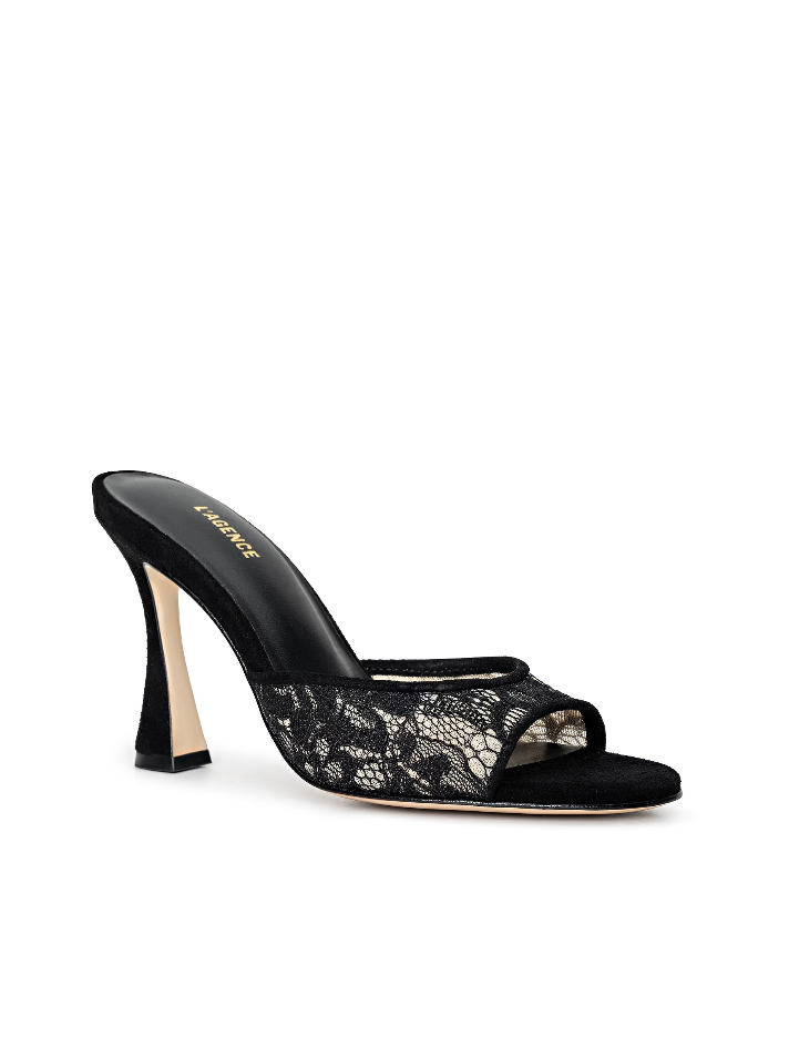 L’agence - Avery Lace Open-Toe Mule - Black Lace