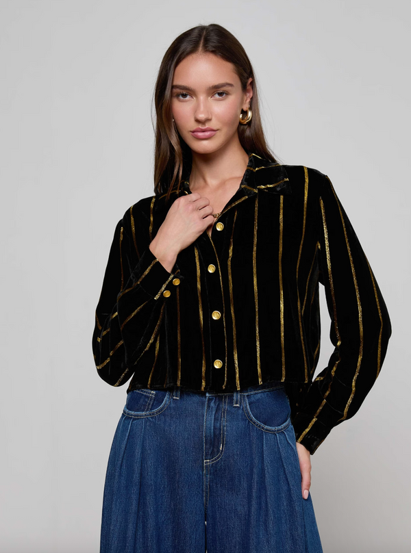 L'agence - Cosette Velvet Shirt - Black/Gold Stripe