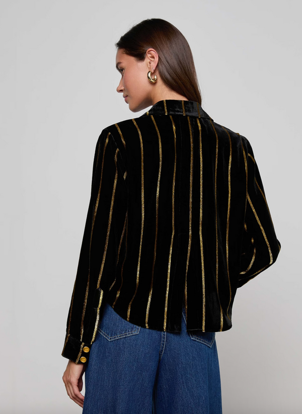 L'agence - Cosette Velvet Shirt - Black/Gold Stripe