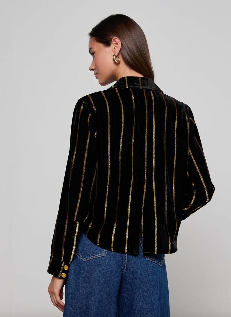 L'agence - Cosette Velvet Shirt - Black/Gold Stripe