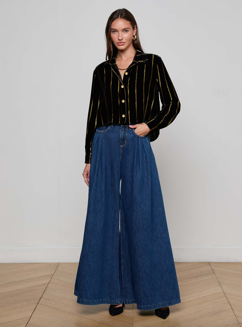 L'agence - Cosette Velvet Shirt - Black/Gold Stripe