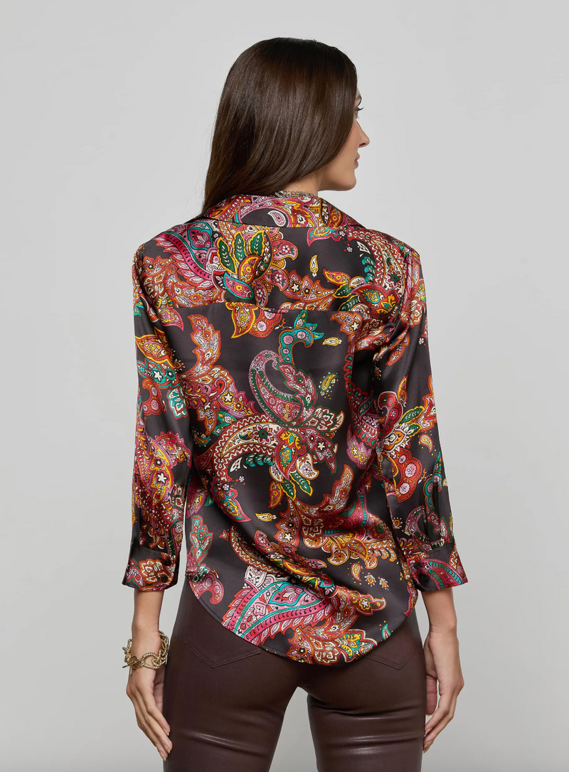 L'agence - Dani Silk Blouse - Black Multi Paisley Scroll