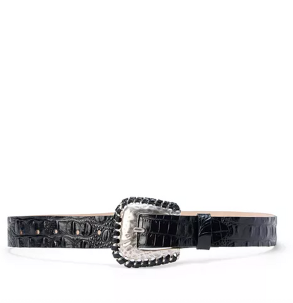 L’agence - Brisa Laced Croc Embossed Belt - Black Croc