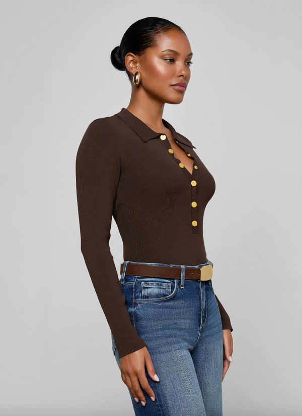 L'agence - Elisabetta Knit Bodysuit - Dark Brown/Gold