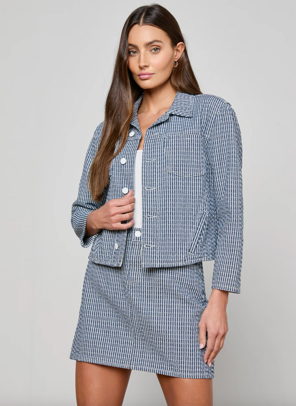 L’agence - Nelly Cropped Jean Jacket - Vista Blue Stripe
