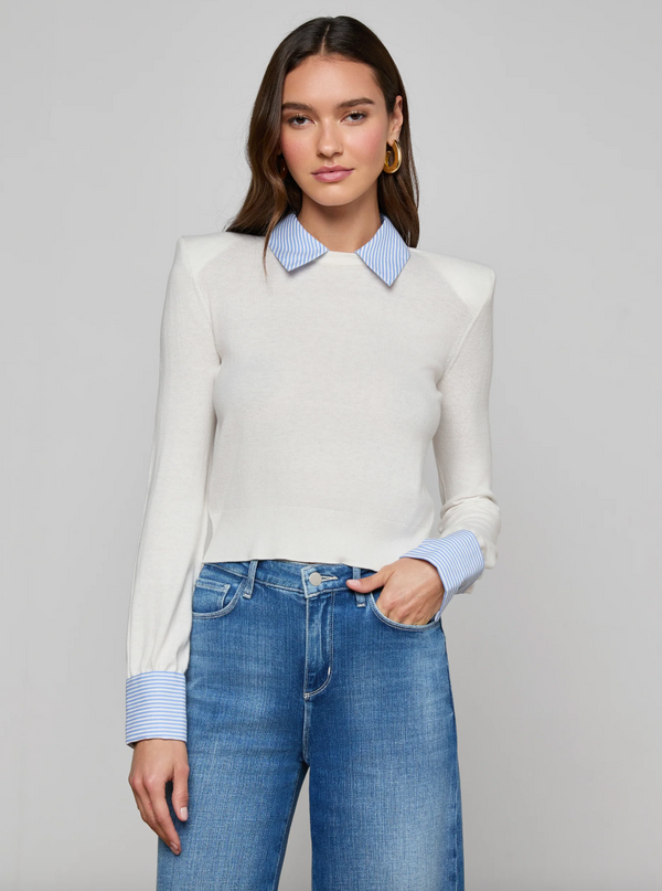 L’agence - April Poplin Collar Pullover - White/Blue Stripe