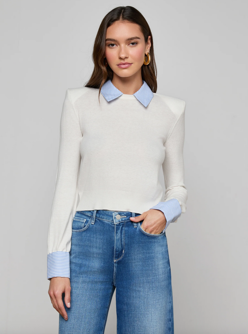 L’agence - April Poplin Collar Pullover - White/Blue Stripe