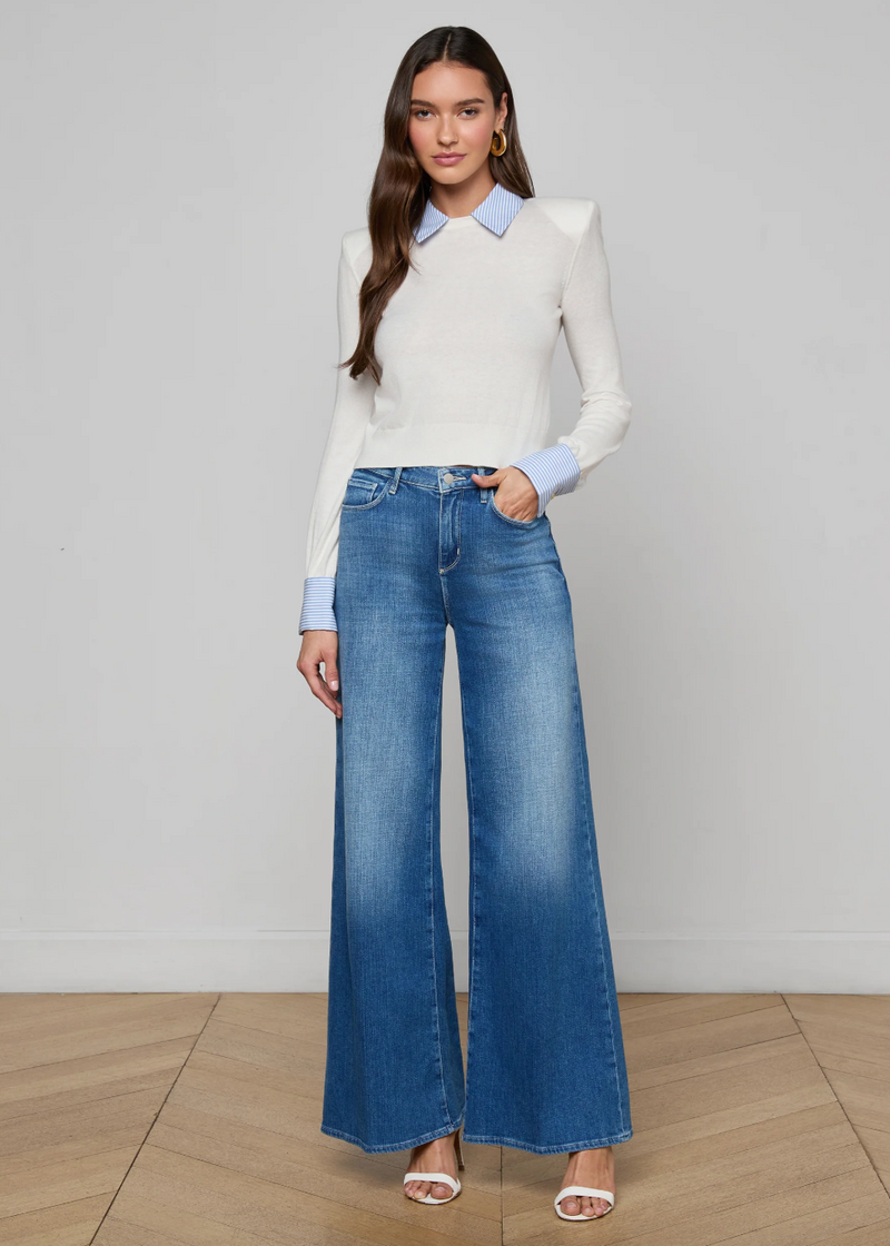 L’agence - April Poplin Collar Pullover - White/Blue Stripe