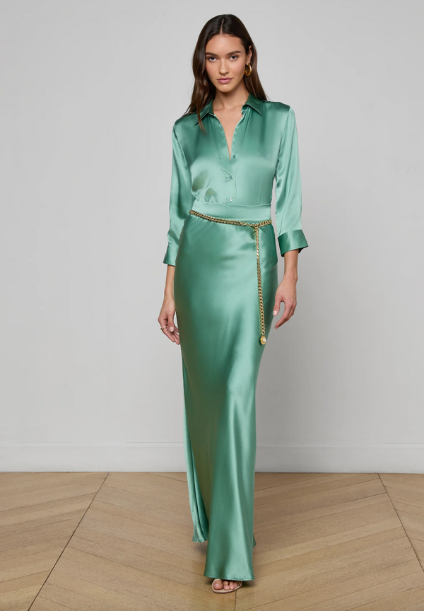 L’agence - Ryker Silk Maxi Skirt - Malachite Green