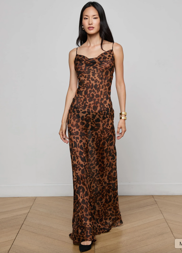 L’agence - Christine Silk Dress - Brown Multi Amur Leopard