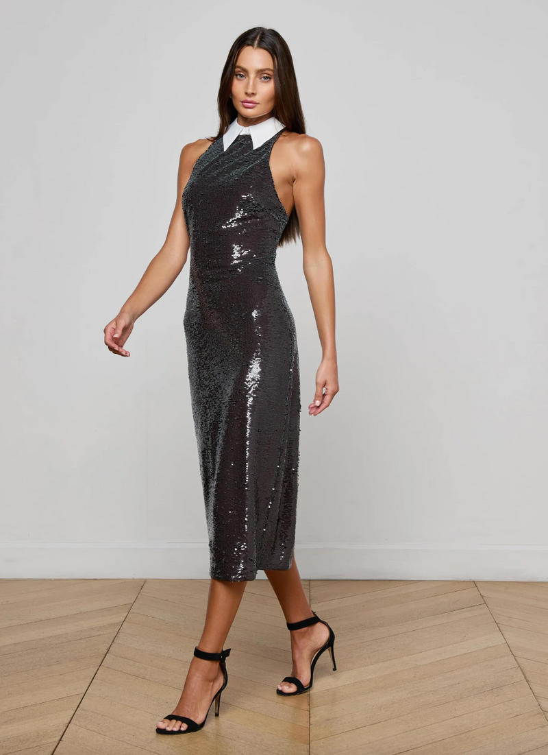 L'AGENCE Lilith Sequin Dress in Black/White Contrast L'AGENCE Lilith Sequin Dress in Black/White Contrast