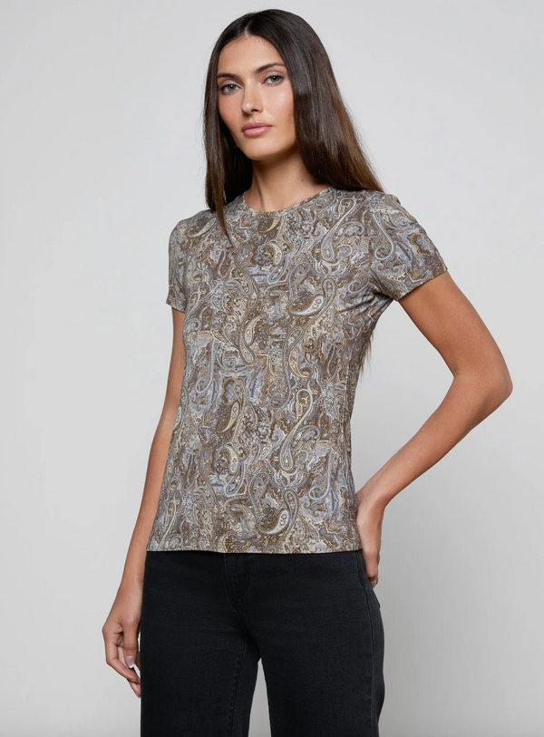 L’agence - Ressi Fitted Tee - Neutral/Blue Ditsy Paisley