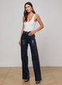 L'agence - Clayton High-Rise Wide Leg - Deep Midnight Coated