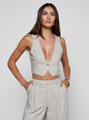 L’agence - Devony Pinstriped Vest - Grey/Tan Pinstripe
