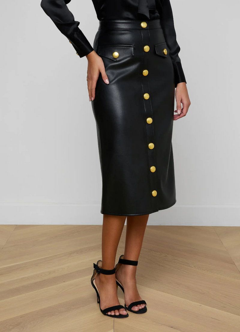 L'AGENCE Milann Vegan Leather Skirt In Black/Gold