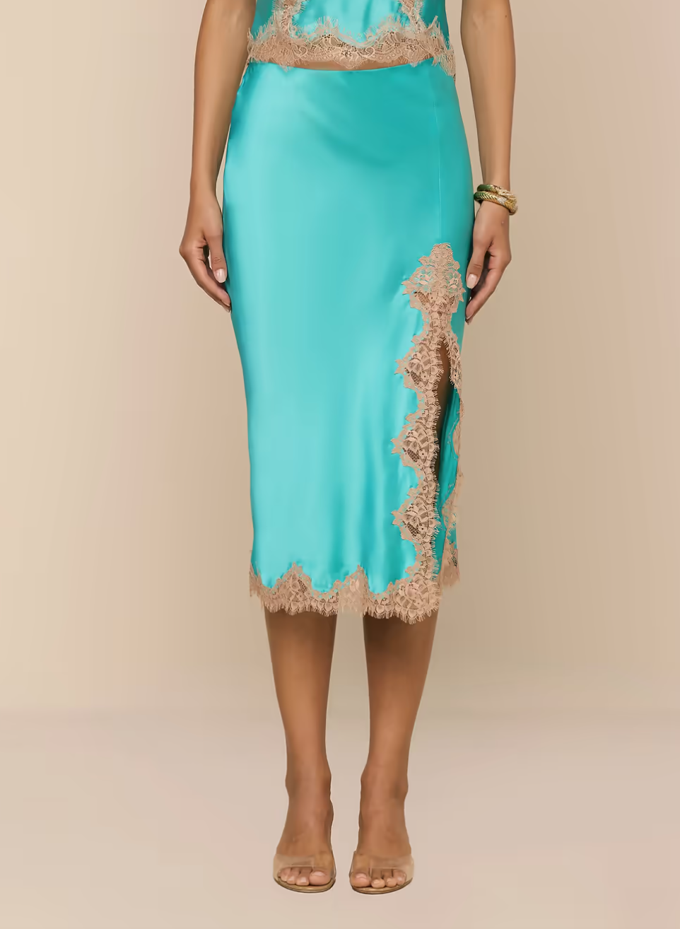 L'agence - Tico Silk Lace Skirt - Cyan/Cappuccino