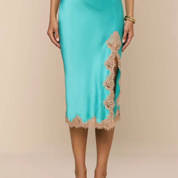 L'agence - Tico Silk Lace Skirt - Cyan/Cappuccino