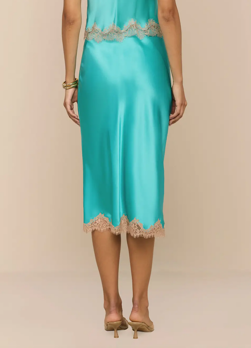 L'agence - Tico Silk Lace Skirt - Cyan/Cappuccino