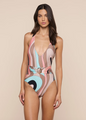 L'agence - Lisa Plunge One-Piece Swimsuit - Multi Abstract Swirl