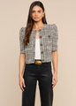 L'agence - Allegra Cropped Tweed Jacket - Black/White Glen Plaid