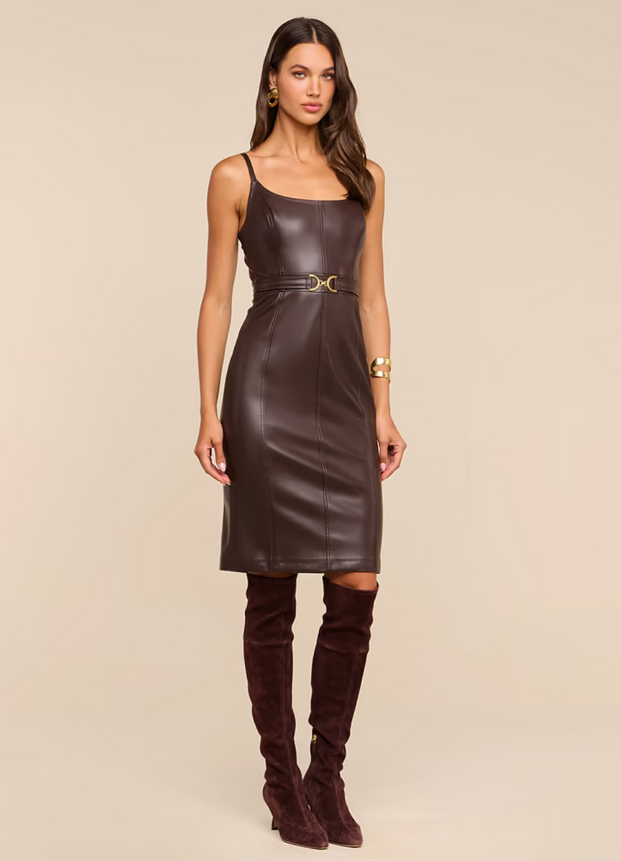 l'agence leather dress - Halia Vegan AUD-150-199 Momyknows Elegant Side Slit Flap pockets Sleeve:35/36