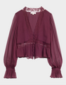 LoveShackFancy - Thessira Lace Trim Ruffle Silk Top - Faded Merlot