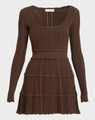 LoveShackFancy - Lunelle Pointelle Knit Long-Sleeve Mini Dress - Campfire Cacao