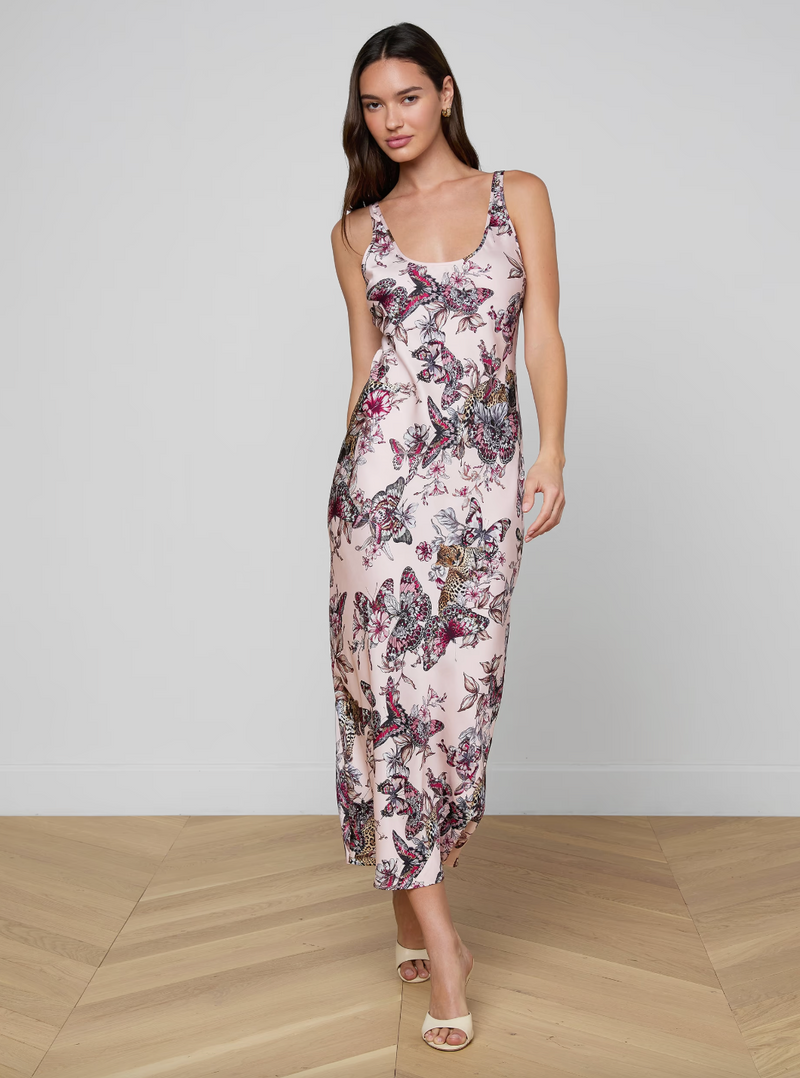 akiya satin maxi dress L'AGENCE Tank in Pink color:oat Stand Collar Cutout Tie WINTER WHITE LAgence Akiya slip tank