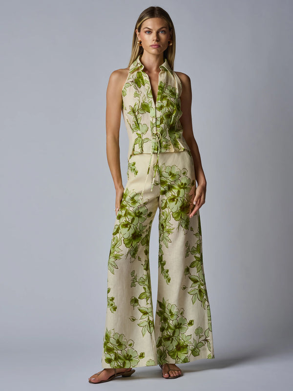 Hevron - Capri Linen Pant - Green Floral