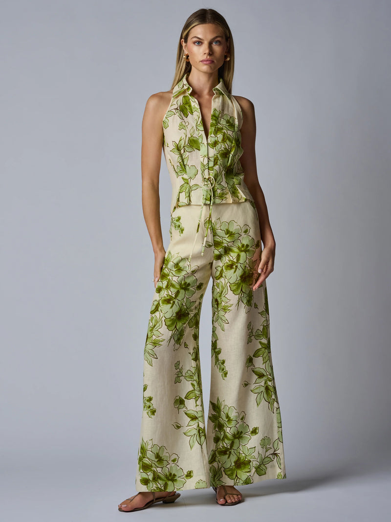 Hevron - Capri Linen Pant - Green Floral